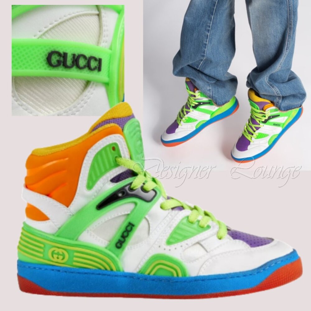 NEW GUCCI Basket Women's High Top Multicolor Demetra Sneakers Size EU 38 US 8